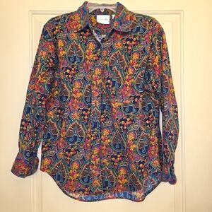 Sz M Vtg Copper Key Womens 100% cotton Ribbed Button Up shirt multicolor paisley